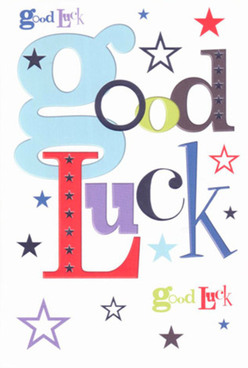 This good luck card, designed with the expressive flair familiar to Brockley Flowers, radiates a blend of confidence and joyful creativity reflective of the area's vibrant community. Set upon a pristine white background, the large baby-blue 'g' at the heart of the design sets a welcoming tone, while bold reds and velvety purples evoke both passion and assurance, reminiscent of the colourful mural walls along Brockley Road. Dotted across the card, stars bloom in a restless constellation-inky blue, gentle lavender, sky-blue-evoking the playful energy felt during Brockley Market weekends. Each letter is crafted with the care of an artisan, creating a mosaic of fonts and colours as delightful and anticipated as a fresh arrangement delivered from the shop. The smooth card surface invites a moment's pause, echoing the buzz and warmth of a neighbour offering their best wishes before a big step, whether it's a new job downtown or an audition out at Goldsmiths. Rich in cheerful symbolism, this card is a tangible token of support-a Brockley blessing for anyone beginning a new adventure.